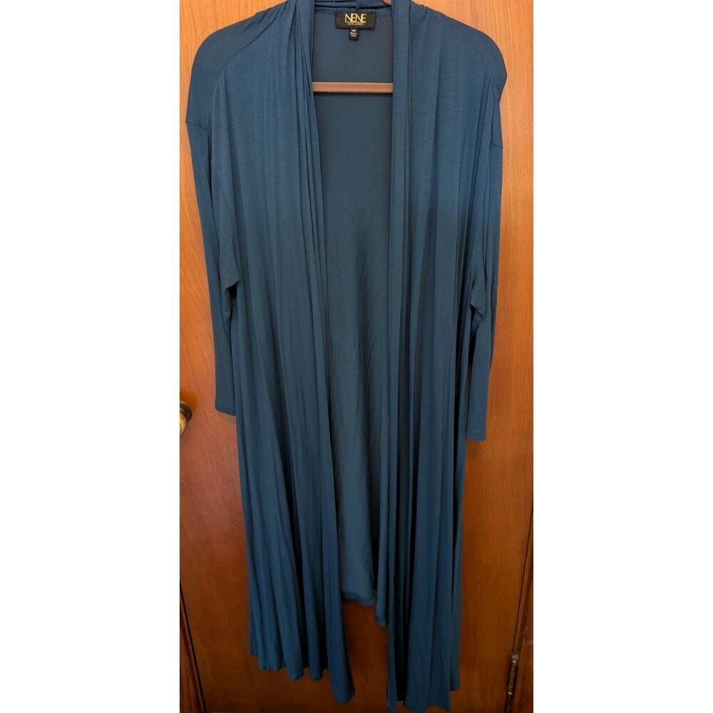 Nene By NeNe Leakes LS Turquoise Women's Long Duster Sweater Size Medium Petite